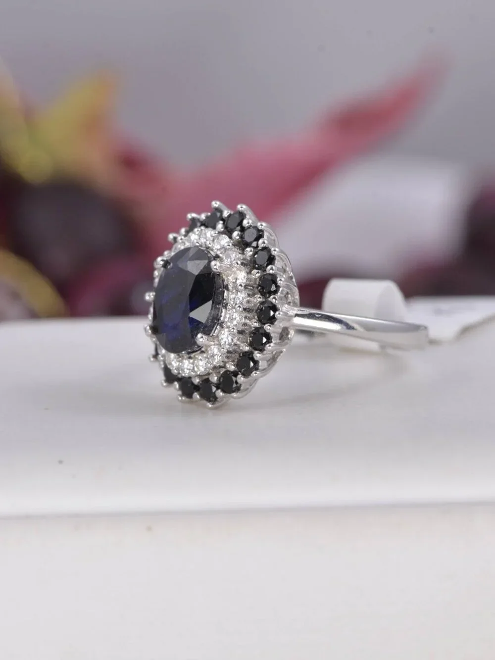 Natural Blue Sapphire Halo Ring 925 Sterling Silve Size 7
